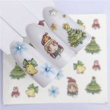 Load image into Gallery viewer, 1pcs Christmas Theme Xmas Santa Snowman Designs for Nail Art DIY Craft Wraps Water Transfer Sticker New Year Nail Decal Gift