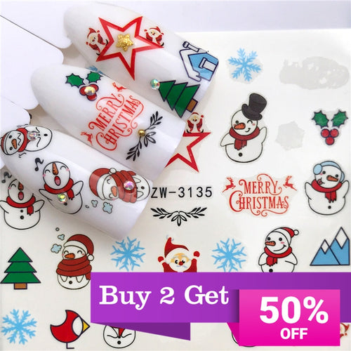 1pcs Christmas Theme Xmas Santa Snowman Designs for Nail Art DIY Craft Wraps Water Transfer Sticker New Year Nail Decal Gift